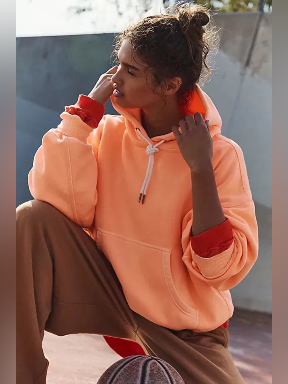 NWT FREE PEOPLE MOVEMENT Oversized Final Call Hoodie. Pastel Peach. Sm. P2P 27”